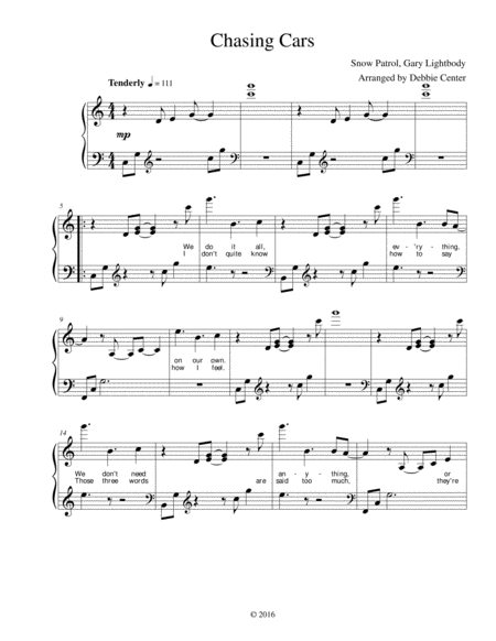 Chasing Cars Sheet Music, Snow Patrol