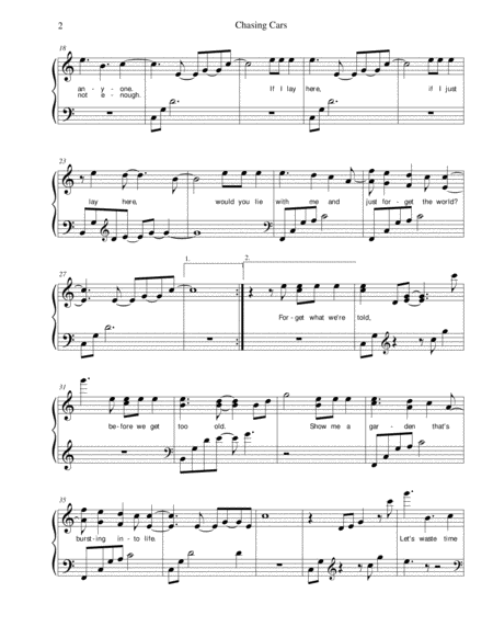 Chasing Cars Sheet Music, Snow Patrol