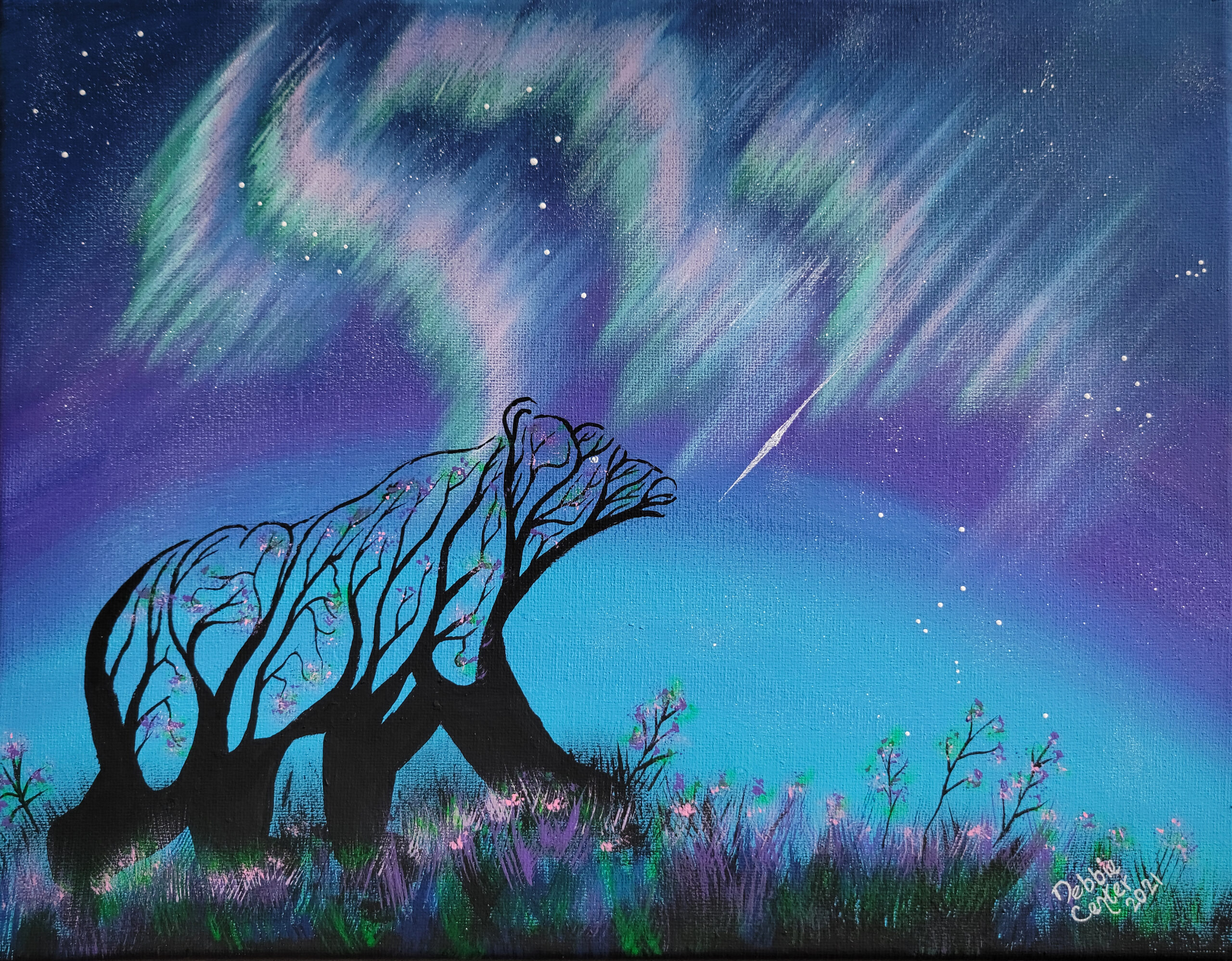 Artwork Note Card -- Bear Branching into the Aurora