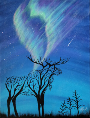 Artwork Note Card -- Moose Branching into the Aurora