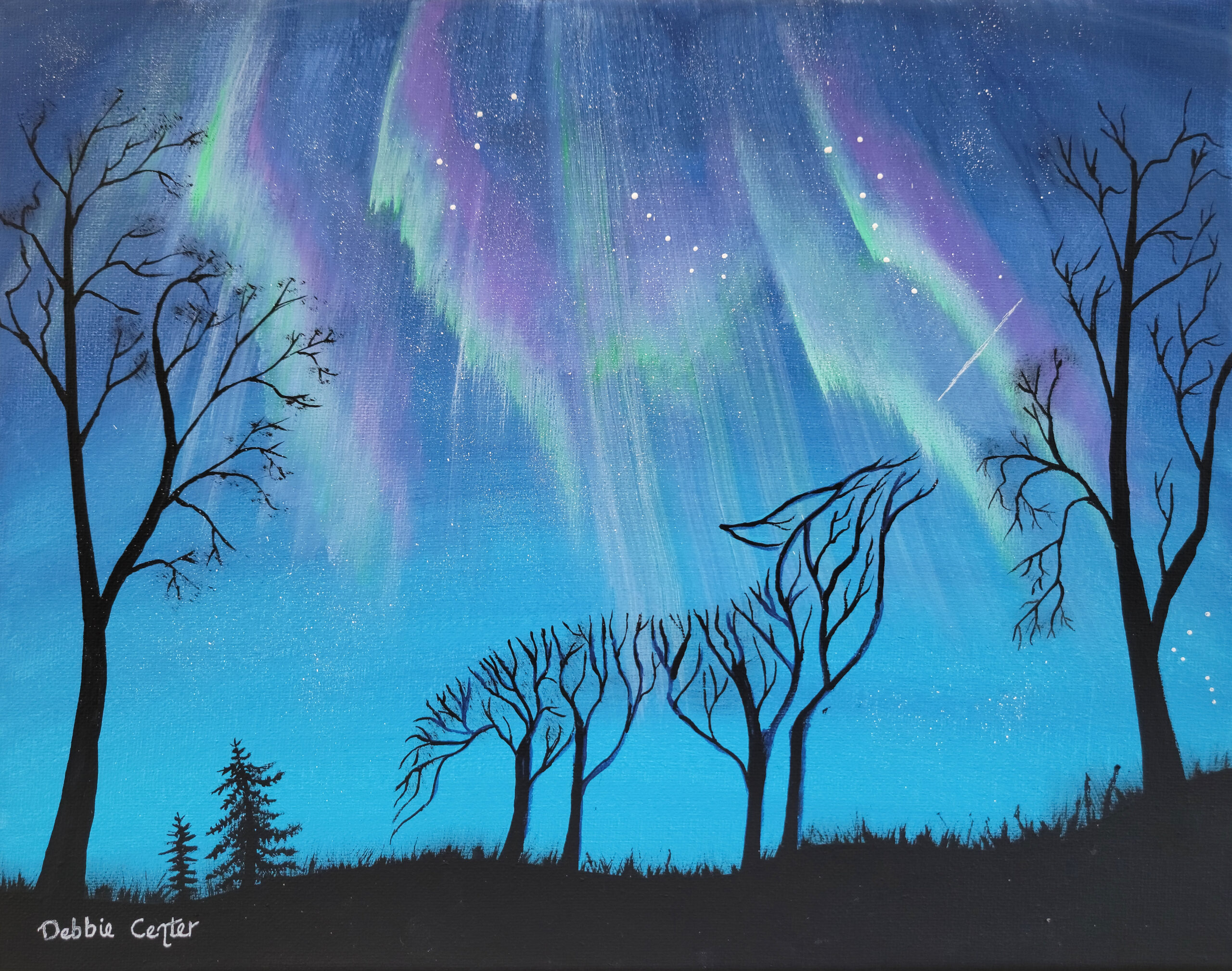 Artwork Note Card -- Wolf Branching into the Aurora