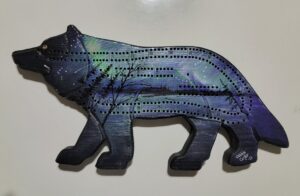 Northern Lights Cribbage Wolf, Ready for Delivery $80