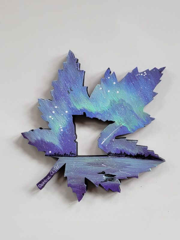 Wooden Maple Leaf Magnet, Hand-painted with Aurora, Ready for Delivery