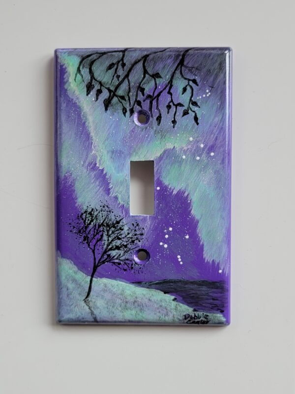 Single Light Switch Plate, Hand-painted with Aurora, Ready for Delivery