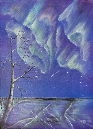 Birch Tree Under Aurora, Over a Frozen Lake, Ready for Delivery