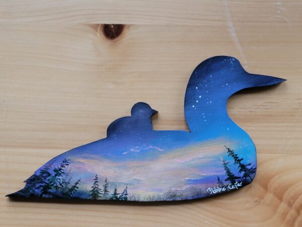 Wooden Loon, Hand-painted with Sunset and Orion, Ready for Delivery