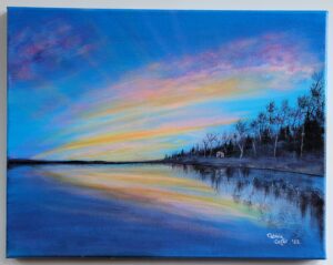 Amazing Sunset Over Our Lake, 11" x 14" Original Painting