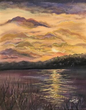 Amazing Sunset Over A Lake, 11" x 14" Original Painting
