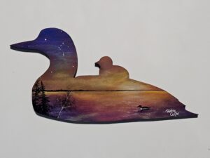 Wooden Loon, Hand-painted with Sunset and Orion, Ready for Delivery